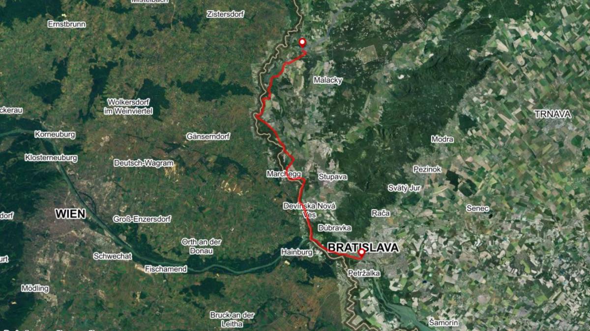 Bike path Bratislava Morava river Iron Curtain map to Rudava