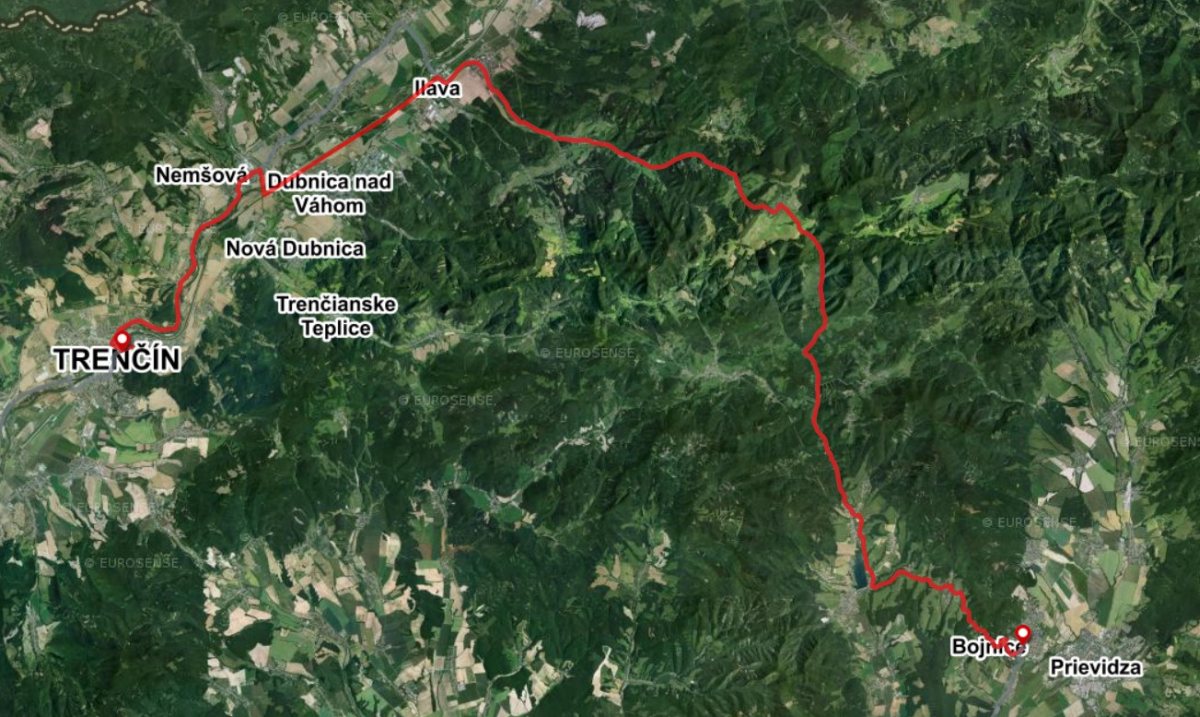 Bike Route Trencin Bojnice road and gravel map