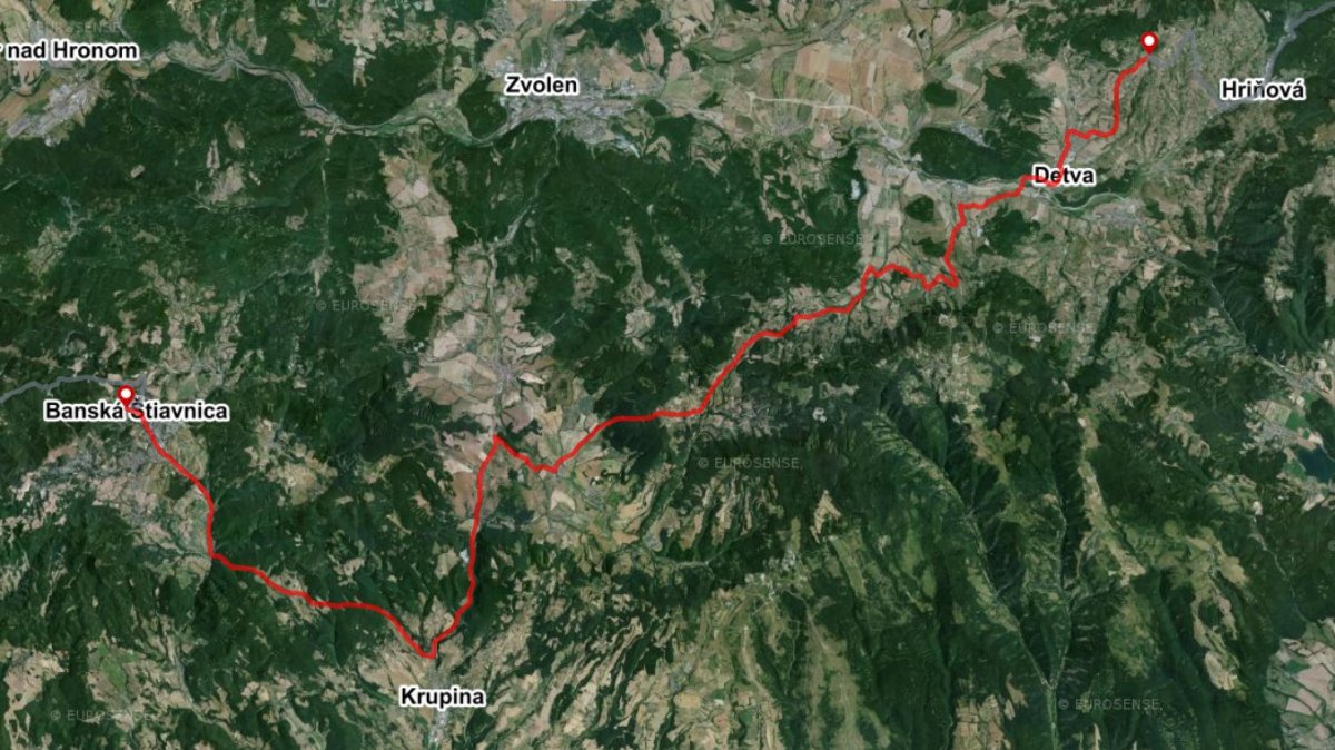Bike route Banska Stiavnica Detva detailed map Slovakia