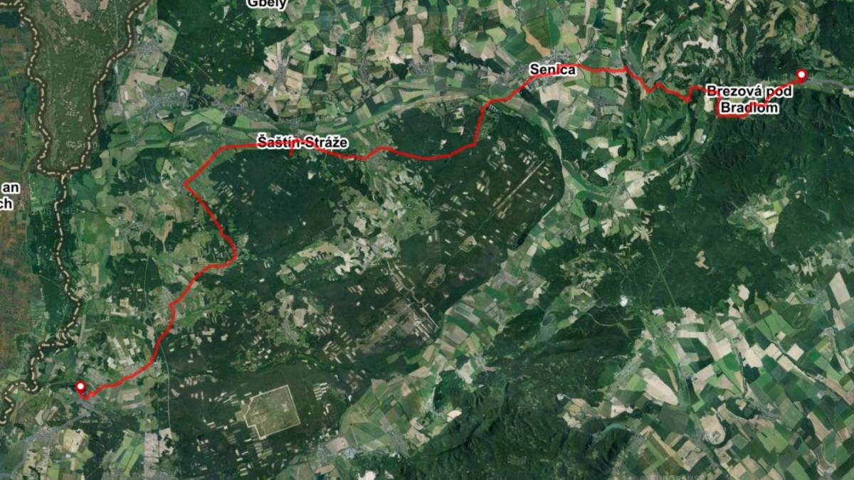 Bike route map Zahorie region Slovakia